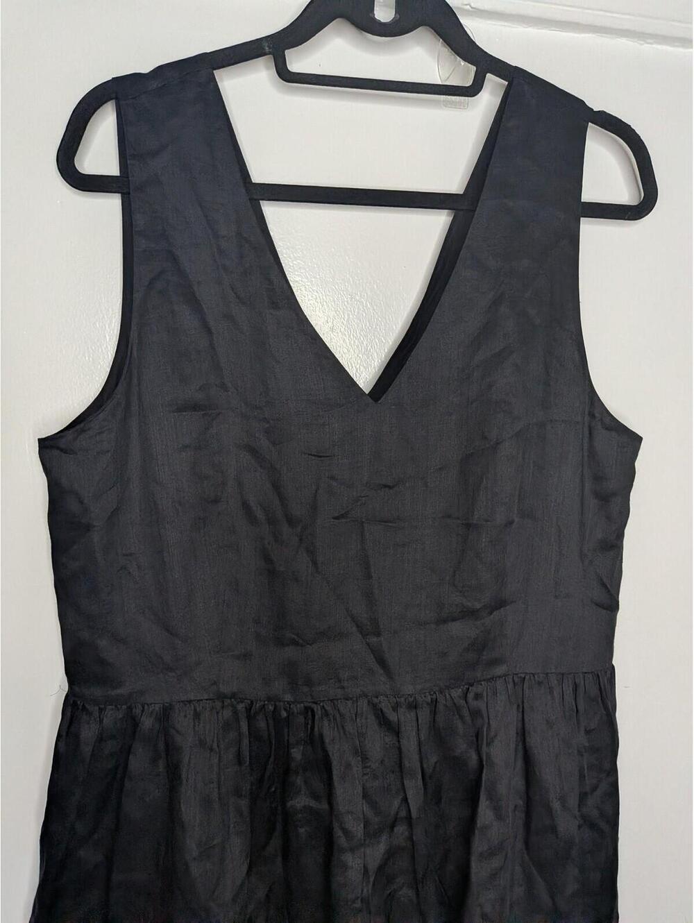 Lafayette 148 New York Dress Womens 12 Black V Neck Pom Pom Hem Midi Sundress - Picture 3 of 10